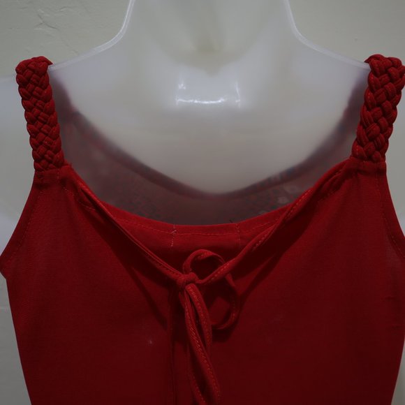 Red Mesh See-Through Sleeveless Petite Blouse - Picture 4 of 8